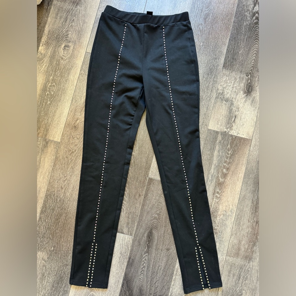 SHEIN black rhinestone decal pants